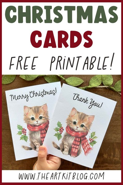 Christmas Cat Merry Christmas + Thank You Greeting Cards - FREE Printable Christmas Crafts Printables, Thank You Greeting Cards, Christmas For Kids, Free Thank You Cards, Thank You Greetings, Printable Thank You Cards, Free Greeting Cards, Christmas Thank You, Free Christmas Printables