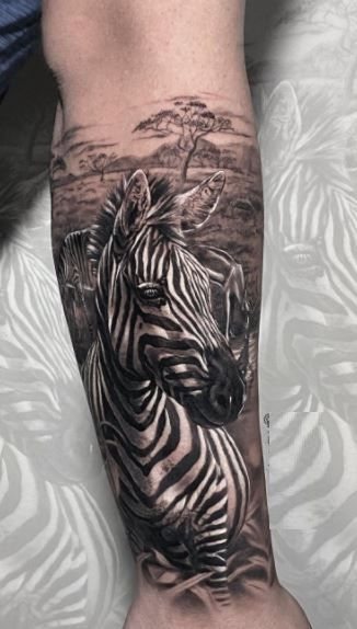 Zebra Tattoo, African Sleeve Tattoo, Zebra Tattoos, Rhino Tattoo, Jungle Tattoo, Unique Half Sleeve Tattoos, Africa Tattoos, Animal Sleeve, Animal Sleeve Tattoo