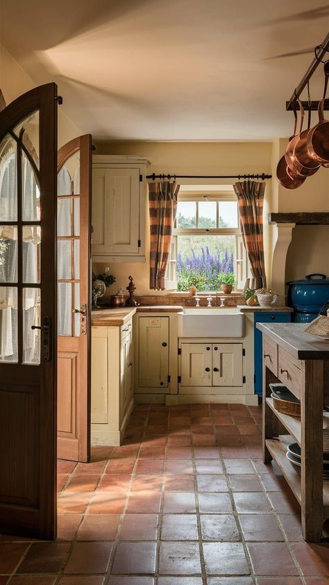 Small English Country House, Cottage House Renovation, Charming Cottage Kitchen, Cottage House Decor Interiors, Cottage Style House Interior, Cottage Kitchen With Island, Miss Honey Cottage, Cottage Modern Interior, Cottage Small Kitchen