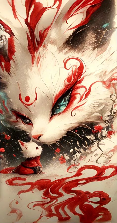 Fox Artwork, Spirit Animal Art, Best Anime Drawings, Fantasy Wall Art, Snake Art, Unique Drawings, Fantasy Creatures Art, Creatures Art, Mythical Creatures Art