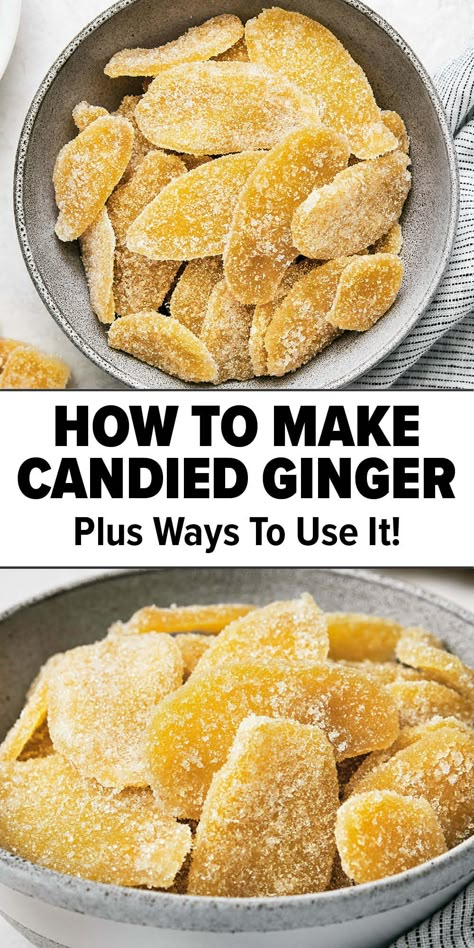 How to make candied ginger Best Way To Eat Ginger, Garlic Ginger Recipes, Dried Ginger Recipe, Apple Ginger Recipes, How To Make Ginger Paste, Diy Ginger Chews, How To Make Crystallized Ginger, Chocolate Covered Ginger, How To Make Candied Ginger