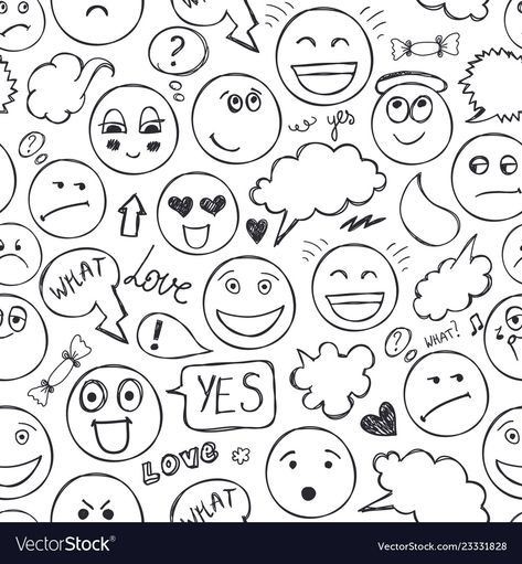 Faces seamless pattern emotions doodle Royalty Free Vector Doodle Emotions Faces, Doodle Art Emotion, Emotions Doodle, Doodle Emotions, Drawing Emotions, Language Journal, Doodle Art Journals, Signature Ideas, Different Emotions