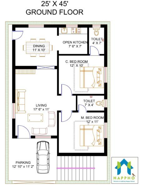 Top 40 Unique Floor Plan Ideas  For Different Areas - Engineering Discoveries Civil Drawing, 20x30 House Plans, Ground Plan, 20x40 House Plans, 30x40 House Plans, 2bhk House Plan, Cost Calculator, Indian House Plans, Holi Photo