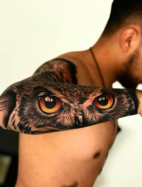 Owl Eyes Tattoo Wolf Eye Tattoo, Owl Forearm Tattoo, Watercolor Owl Tattoos, Owl Eye Tattoo, Mens Owl Tattoo, Realistic Owl Tattoo, Owl Tattoo Sleeve, Herren Hand Tattoos, Owl Tattoo Drawings