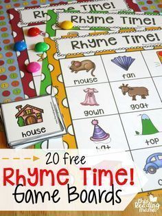 Rhyming Games, Rhyming Activities, Kindergarten Ela, Kindergarten Centers, Preschool Literacy, Game Boards, Rhyming Words, Kindergarten Literacy, Kindergarten Reading