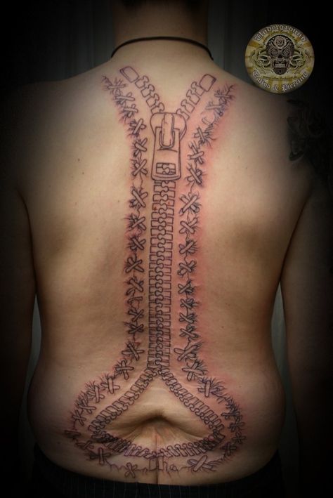 Zipper Backp 1 session tat by *2Face-Tattoo on deviantART Lower Back Tattoos Men, Small Lower Back Tattoos For Women, Section Tattoo, 2face Tattoo, C Section Tattoo, Zipper Tattoo, Hd Tattoos, Back Tattoo Women Spine, Cool Back Tattoos