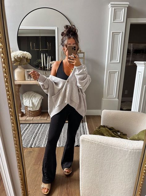 ✨ Comfy Cozy Work Outfit, Ribbed Lounge Pants Outfit, Fall Outfit Jumpsuit, Lounge Jumpsuit Outfit, Jumpsuit With Sweater Over It, Women Comfortable Outfits, Cozy Postpartum Outfits, Athletic Jumpsuit Outfit Winter, Comfy Cozy Winter Outfits