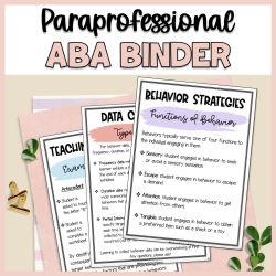 Aba Materials Free Printable, Sped Classroom Decor, Sped Paraprofessional, Paraprofessional Binder, Aba Classroom, Special Education Paraprofessional, Aba Training, Iep Binder, Aba Therapy Activities