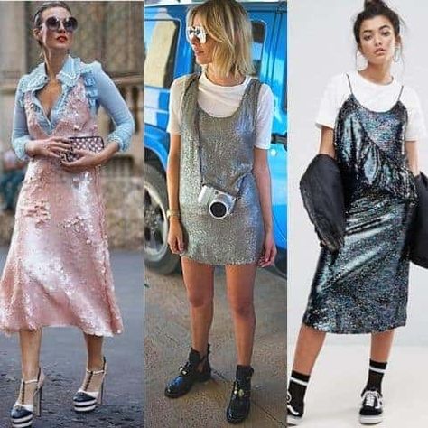 28 combos! How to wear a sequin dress casually? Sequin Mini Dress With Boots, Sequin Dress With Tennis Shoes, Casual Sequin Dress Outfit, Styling Sequin Dress, How To Style Sequin Dress, Sequin Slip Dress Outfit, Sequin Dress With Sneakers, Blue Sequin Dress Outfit, Sequin Dress Styling