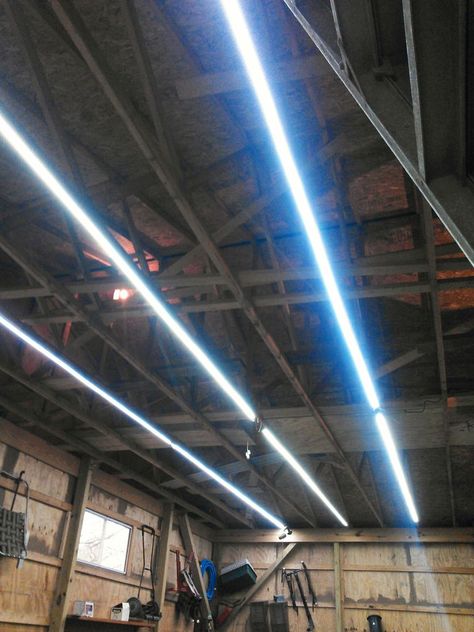 Garage Lighting Ideas, Garage Light Fixtures, Led Lighting Ideas, Led Garage Lights, Garage Lights, Workshop Diy, Cool Garages, Shop Lights, Led Decoration