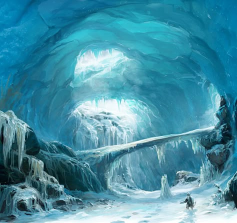 Ice cave Underground Ice City, Ice City Concept Art, Frozen Wasteland Concept Art, Ice Wasteland, Icy Wasteland, Winter Concept Art, Antarctica Landscape, Cave Concept Art, Ice Reference