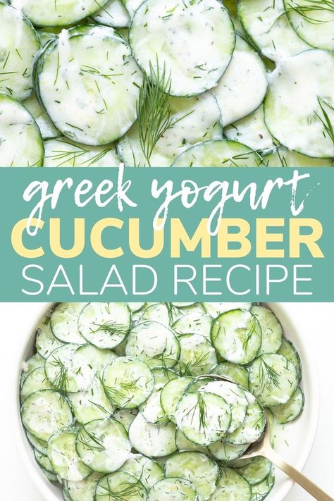 Greek Yogurt Cucumber Salad, Salad With Red Onion, Cucumber Yogurt Salad, Yogurt Salad, Cucumber Dill Salad, Cucumber Yogurt, Cucumber Salad Recipe, Creamy Cucumber Salad, Creamy Cucumbers