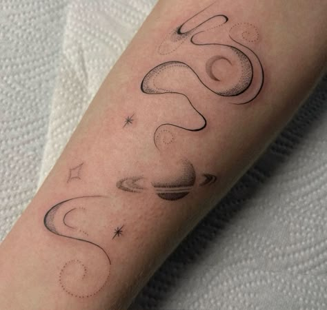 Galaxy Cloud Tattoo, Milkyway Tattoo Black And White, Galaxy Line Tattoo, Celestial Arm Sleeve Tattoo, Star Space Tattoo, Abstract Celestial Tattoo, Celestial Nature Tattoo, Tattoos About The Universe, In Another Universe Tattoo