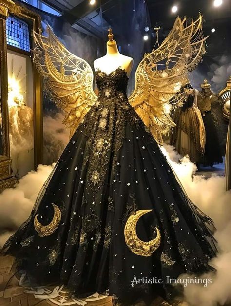 Space Themed Dress Met Gala, Fantasy Ball Gowns Goddesses, Halloween Ballgown, Mystical Dresses Fairytale, Celestial Ball Gown, Moon Goddess Dress, Mystical Dresses, Celestial Gown, Fantasy Attire