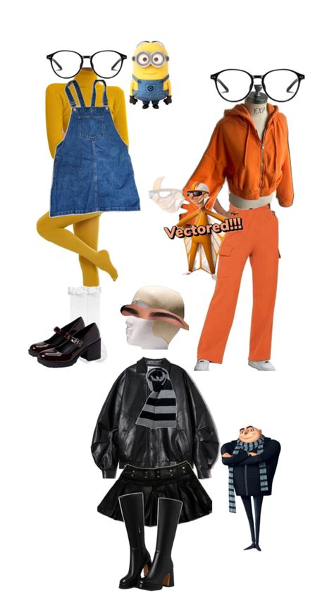 Despicable Me Costume Inspo. Minions, Vector, + Gru Halloween costume Gru Costume, Halloween At School, Despicable Me Costume, Ideas For Besties, Gru And Minions, Fun Halloween Outfits, Purim Costume, Matching Costume, Bitmoji Ideas