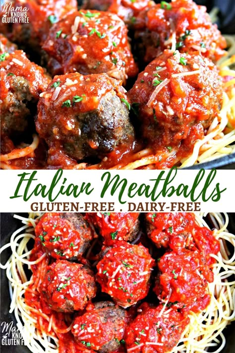 As easy gluten-free meatball recipe that is baked. Perfectly spiced Italian meatballs that are juicy and tender. The recipe has a dairy-free option. #meatballs #glutenfreerecipes #dairyfree Gluten Free Italian Meatballs, Dairy Free Meatballs, Gluten Free Meatballs Recipe, Gluten Free Meatballs, Gluten Free Italian, Italian Meats, Dairy Free Dinner, Gluten Free Lunch, Cookies Gluten Free