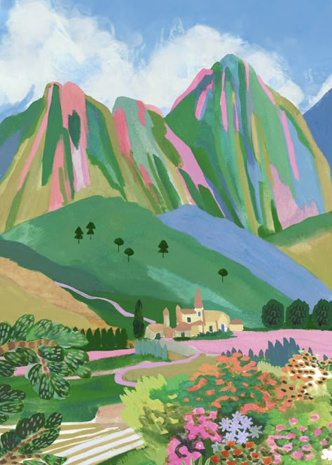 The Dolomites/ Travel Illustration / Art Print / A5, A4, A3, A2 / Wall Art / Birthday / Housewarming Gift / Anniversary - Etsy.de Mountain Illustration, Colorful Mountains, Posca Art, The Dolomites, Colourful Art, Travel Illustration, Art Birthday, Mountain Paintings, Landscape Illustration