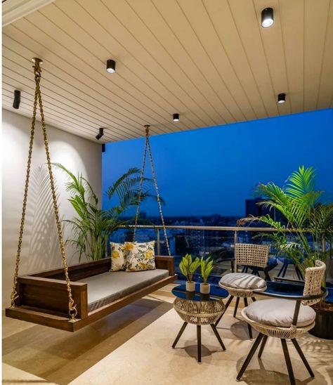 Orange Balcony, Cozy Balcony Ideas, Terrace Lighting, Open Terrace, Cozy Balcony, Terrasse Design, Backyard Seating Area, Balcony Design Ideas, Indian Room Decor