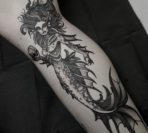 Siren Mermaid Tattoo, Siren Mermaid Tattoos, Mermaid Sleeve Tattoos, Trident Tattoo, Siren Tattoo, Pocket Watch Tattoos, Mermaid Tattoo Designs, Geometric Sleeve Tattoo, Siren Mermaid