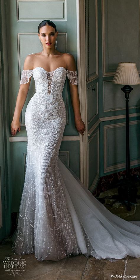 wona atelier 2023 bridal flutter sleeve sweetheart neckline fully embellished sheath wedding dress chapel train (11) mv -- Atelier by WONÁ 2023 Wedding Dresses | Wedding Inspirasi #wedding #weddings #bridal #weddingdress #weddingdresses #bride #fashion #collection:Atelier #label:WONÁ #week:082023 #year:2023 ~ Detailed Wedding Dress Beading, Jeweled Wedding Dress Crystals, Beaded Fitted Wedding Dress, Elegant Wedding Dress 2023, Wedding Gown 2023, Trend Wedding Dress, Bridal Dresses 2023, Corset Wedding Dresses, 2023 Wedding Dresses