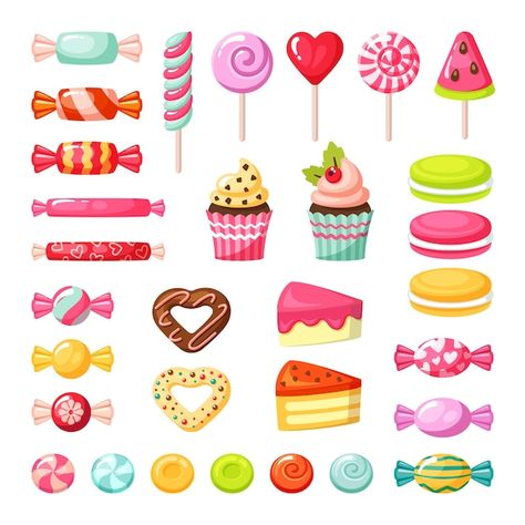 Sweet Illustration Candy, Candies Illustration, Candy Vector, Candy Illustration, Donut Sticker, Celebration Food, Candyland Cake, Candy Drawing, Candy Clipart