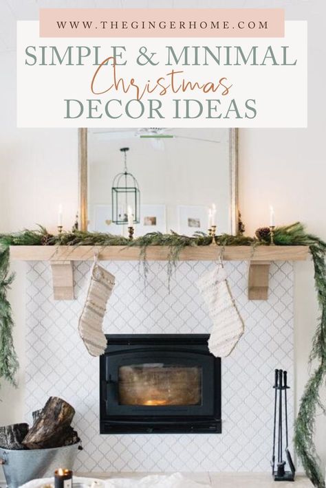 Fireplace Mantle Diy, House Decor Simple, Christmas Decor Ideas Minimalist, Mantle Christmas Decor Ideas, Simplistic Christmas, Christmas Twinkle Lights, Mantle Christmas Decor, Outdoor Screen Room, Place Settings Christmas