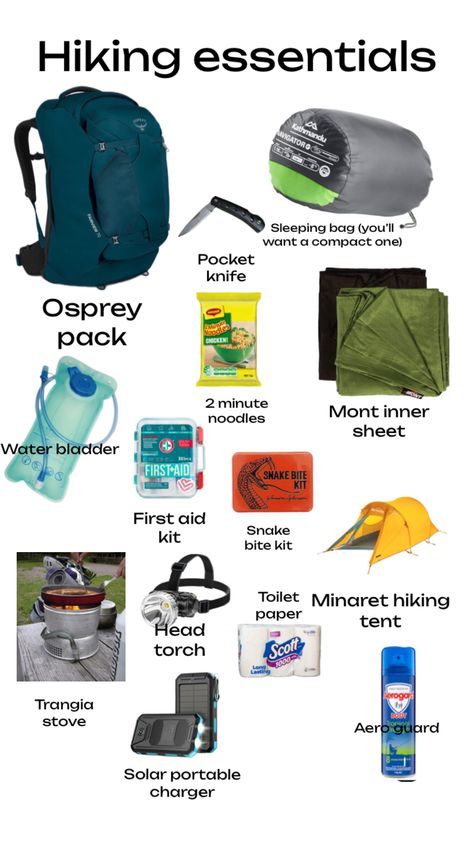 Hiking essentials! I tried to remember everything Hike Fits, Hiking Essentials For Women, Hiking Backpack Essentials, Pop Up Caravan, Packing List Kids, Camping Lists, Hiking Hacks, Constantine Hellblazer, Traveling Essentials