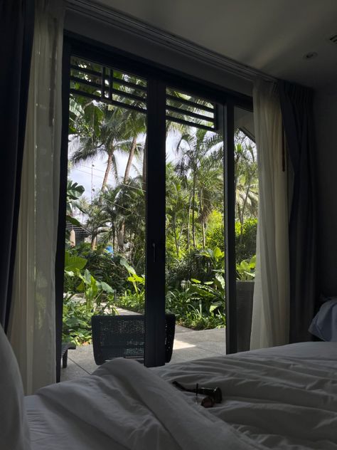 tropical, palm trees, dream life, european summer, summer aesthetic, sun, life inspo, view, ig inspo, hotel, bedroom, interior, architecture Summer Hotel Aesthetic, Tropical Room Ideas Bedroom, French Biab, Holiday Vision Board, Beach Side House, Tropical Room Ideas, Bali Aesthetic, Dream House Bedroom, No Attachment