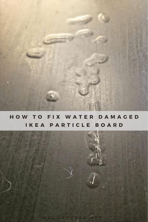 Q: How to fix water damaged IKEA particle board? Can it be repaired? See our how-to. Fix Particle Board Furniture, Diy Particle Board Projects, How To Fix Water Damaged Particle Board, How To Fix Bubbled Laminate Furniture, How To Cover Particle Board, Particle Board Table Makeover, How To Fix Particle Board Furniture, Upcycle Particle Board Furniture, How To Fix Water Damaged Wood Furniture