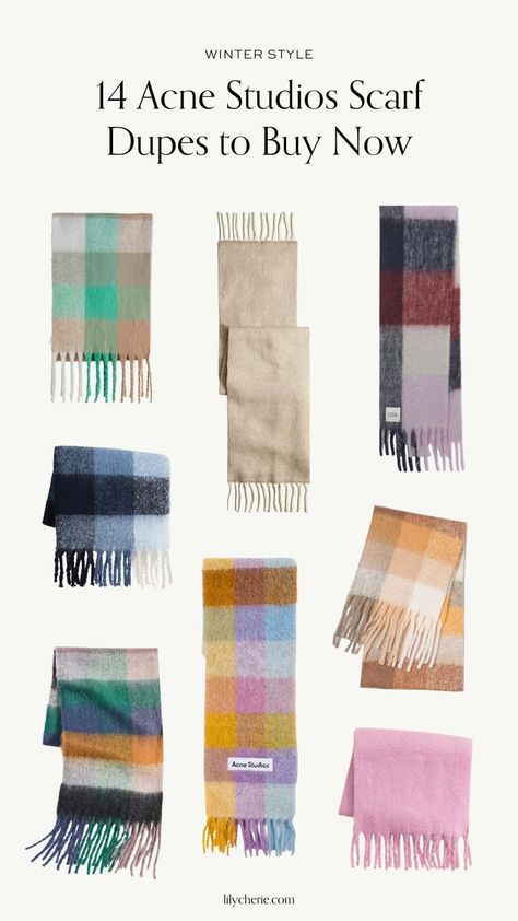 One major trend at the moment is the colorful checked scarf. If you're looking for an affordable alternative to the Acne Studios mohair scarf, check out these 14 dupes that won't break the bank. Neutral Scarf Outfit, Acne Studios Aesthetic, Casual Winter Capsule Wardrobe, Minimalist Style Aesthetic, Winter Capsule Wardrobe Travel, Winter Wardrobe Capsule, Minimalist Style Outfits, Acne Scarf, Casual French Style