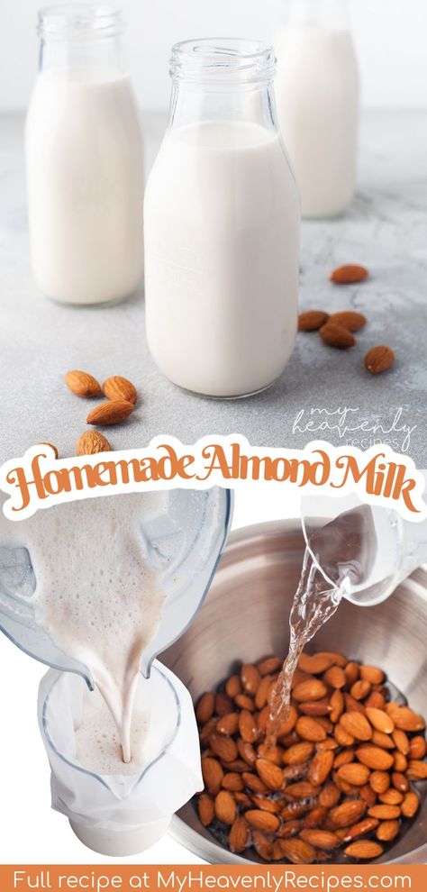 homemade almond milk How To Make Almond Milk, Easy Almond Milk Recipe, How To Use Up Almond Milk, Almond Milk From Almond Butter, Almond Milk Recipes Homemade, Make Your Own Almond Milk, Almond Pulp Recipes, Low Carb Milk, Homemade Cashew Milk