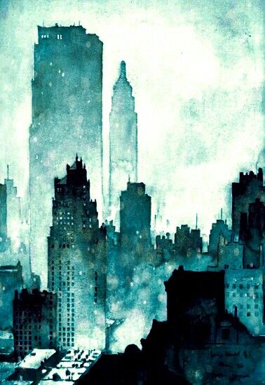 NEWYORK Monochromatic Watercolor, Monochromatic Painting, Monochrome Painting, Monochromatic Art, Watercolor City, Watercolor Architecture, Monochrome Art, 수채화 그림, Cat Air