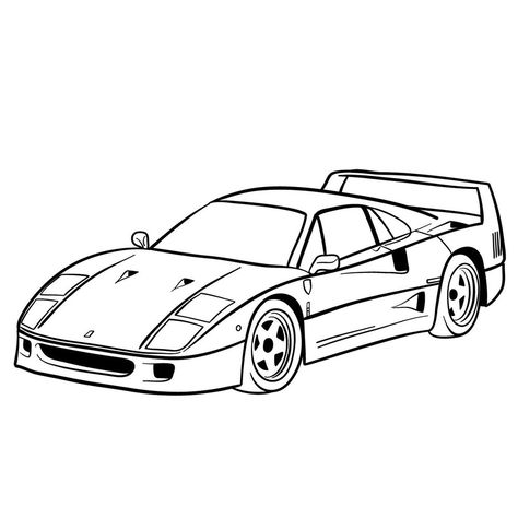 Car Model Drawing, Jdm Cars Drawing Easy, Ferrari Easy Drawing, Corvette Drawing Easy, Drawing Cars Easy, Ferrari F40 Tattoo, F40 Sketch, How To Draw An F1 Car, Cars For Drawing