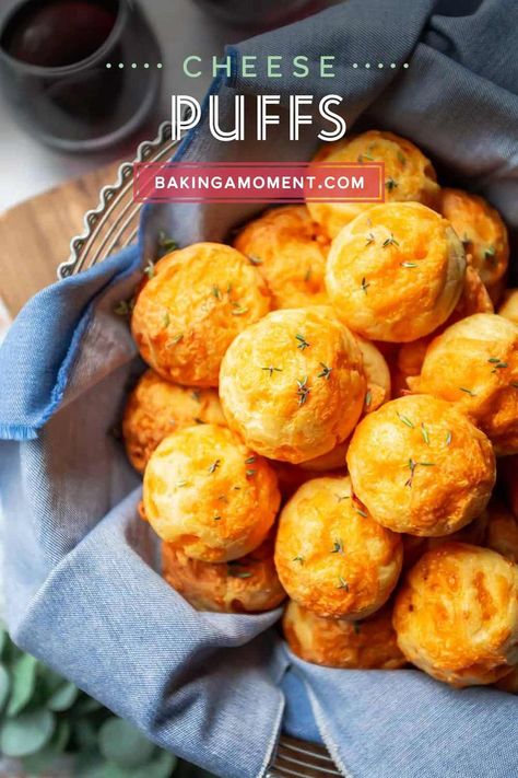 Cheese Puffs (aka Gougeres): So easy to make and they have the best flavor! Such a perfect party app! #cheesepuffs #recipe #mini #easy #cheddar #french #appetizers #pastry #snacks #kids #parmesan #gruyere #gougeres #baked #homemade #howtomake #sausage #hamand #bacon #bakingamoment Cheddar Cheese Puffs Recipe, Cheddar Cheese Puffs, Bacon Cheese Puffs, Gougeres Recipe, Pastry Snacks, Sweets Easy, Bacon Puffs, Cheese Puffs Recipe, French Appetizers