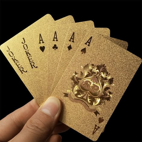 Gold Playing Cards, Plastic Playing Cards, Poker Set, Plastic Foil, 카드 디자인, Gold Aesthetic, Playing Card Deck, Poker Cards, Party Entertainment