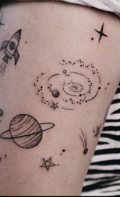 Space Tattoo Sleeve, Astronomy Tattoo, Cosmic Tattoo, Universe Tattoo, Planet Tattoos, Galaxy Tattoo, Theme Tattoo, Cute Little Tattoos, Cute Tiny Tattoos