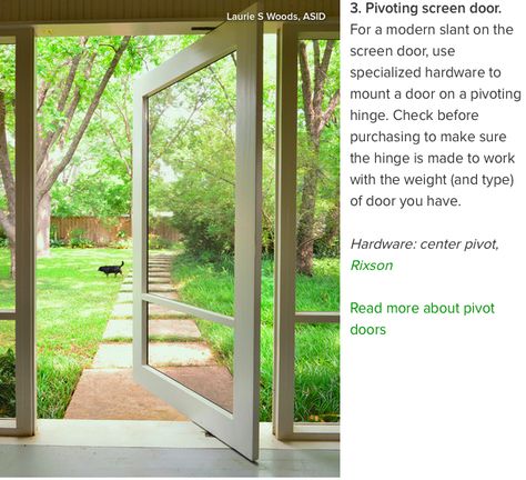 Pivot screen door Screened Porch Doors, Decorative Screen Doors, Screen Porches, Traditional Porch, Sliding Screen Doors, Porch Windows, Screened Porches, Building A Porch, Modern Screens