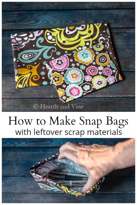 Upholstery Fabric Projects, Snap Bags, Thrifty Style, Snap Purse, Snap Bag, Fabric Cards, Scrap Material, Small Sewing Projects, Bags And Totes