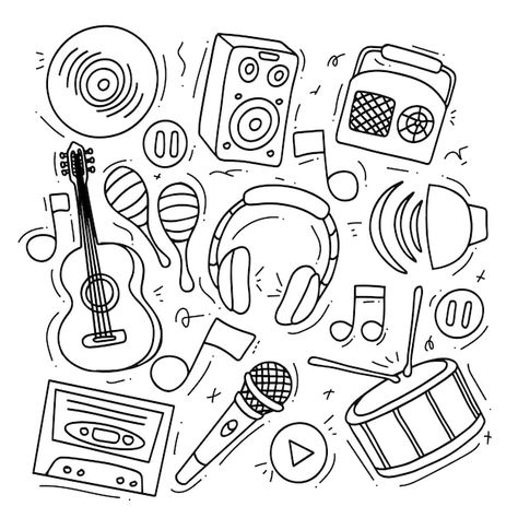 Draw Music Aesthetic, Doodles Related To Music, Concert Drawing Easy, Music Sketches Creative Easy, Music Easy Drawings, Music Related Drawings Easy, Sketch Book Music, Music Graphic Design Illustration, Simple Music Drawings