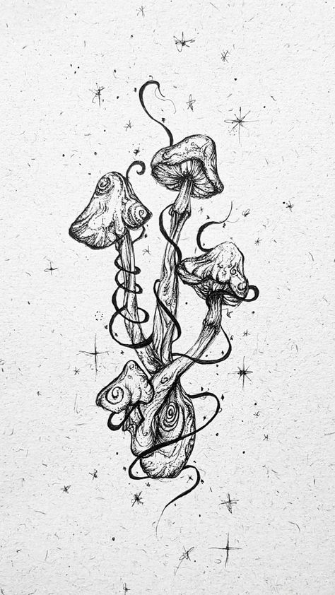 4 By 4 Tattoo Ideas, Dark Mystical Tattoos, Black And White Mushroom Tattoo, Dark Art Tattoos, Gothic Mushroom Tattoo, Cool Mushroom Tattoos, Mushroom Ink Drawing, Dark Magic Drawing, Dark Mushroom Tattoo