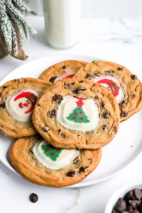 2 Layer Christmas Cookies (Pillsbury Sugar Cookie) Chocolate Chip Cookies With Christmas Sugar Cookie, Cookie Recipes For Santa, Sugar Cookie On Top Of Chocolate Chip, Chocolate Chip Cookies With Sugar Cookie, Chocolate Chip And Sugar Cookie Together, Christmas Pillsbury Cookies, Pillsbury Christmas Cookies Recipes, Christmas Cookies Pillsbury, Slice And Bake Cookies Design