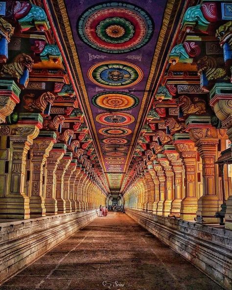 Ramanathaswamy Temple is a Hindu temple dedicated to the god Shiva located on Rameswaram island in the state of Tamil Nadu, India. It has the world’s longest temple corridor, is considered one of India’s most sacred places and is also considered as part of the Char Dham pilgrimage. It is also one of the twelve Jyotirlinga temples. South Indian Aesthetic, Tamil Aesthetic, Ramanathaswamy Temple, Temple Poster, Arte Yoga, Temple India, Indian Temple Architecture, Ganapati Decoration, India Architecture