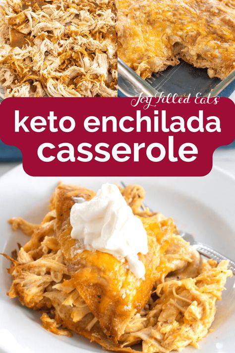 Everyone in the family will love this delicious Keto Enchilada Casserole. Made with just simple ingredients and loaded with flavor. Fill up your plates and dig into this hearty comfort recipe that has just 4.5 net carbs per serving. This simple enchilada recipe is keto-friendly, low carb, and THM, too. Simple Enchilada Recipe, Keto Enchilada Casserole, Easy Enchilada Recipe, Low Carb Enchiladas, Thm Meals, Enchilada Casserole Recipes, Keto Casseroles, Low Carb Mexican, Enchilada Recipe