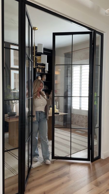 Change Sliding Doors To French Doors, Sliding French Doors Office, French Office Doors For Home, Office Room Door Ideas, Flex Room Door Ideas, Office With Double Doors, Home Office Door Ideas Entryway, Office Front Door Entrance, Office French Doors Study