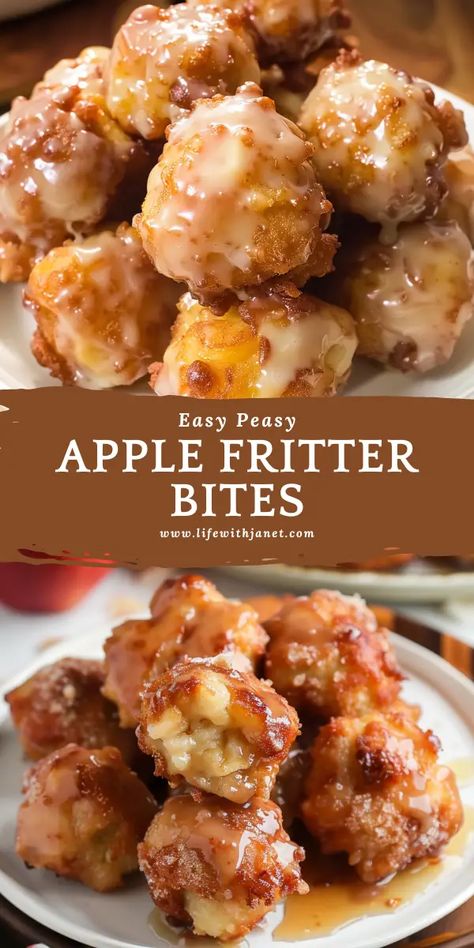 Apple Fritter Bites Easy Apple Baked Goods, Quick Easy Sweet Snacks To Make At Home, Applefritters Fritters Recipes, Fresh Apples Recipes Easy, Baked Cinnamon Apples Easy, Quick Snacks To Make At Home, Fresh Apple Desserts, Apple Fritter Bites, Fritter Bites