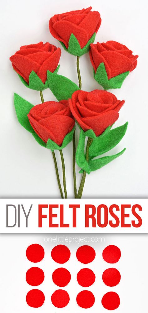 DIY Felt Roses | How to Make an Easy Felt Rose Diy Felt Roses Tutorials, Simple Crafts For Adults Diy, Fabric Glue Projects, Easy Felt Crafts No Sew, Painting Craft Ideas For Adults, Felt Valentines Crafts, Valentine’s Day Craft Ideas For Adults, Felt Flowers Patterns Templates Free Printable, Rose Crafts For Kids