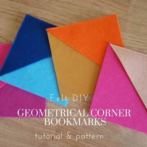 DIY Geometrical corner bookmarks - tutorial and pattern Bookmark Crochet, Handmade Bookmarks Diy, Felt Squares, Felt Bookmark, Corner Bookmark, Diy Wool, Book Maker, Handmade Bookmarks, Corner Bookmarks