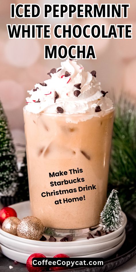 Experience the magic of the holidays with my Starbucks-inspired iced peppermint white chocolate mocha. Brew joy at home with this easy and refreshing winter coffee recipe. Celebrate the season with this heartwarming homemade Starbucks copycat Christmas drink that adds a touch of magic to every moment. #starbucksrecipeswinter #starbuckscopycatrecipe Copycat Coffee Drinks, Iced Coffee For A Crowd Recipe, Starbucks Peppermint White Mocha, Peppermint Cold Brew, Christmas Iced Coffee Recipes, New Coffee Recipes, Christmas Coffee Drink Recipes, Iced Peppermint Mocha Recipe, Winter Coffee Drinks Recipes