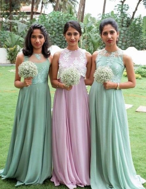 Top 7 Elegant Bridesmaid Outfit Ideas - SetMyWed Christian Bridesmaid Dresses, Brides Mate Dress, Bridal Maid Dress, Bridesmade Dress, Indian Wedding Bridesmaids, Christian Wedding Dress, Bridal Maids, Matching Bridesmaids Dresses, Brides Mate