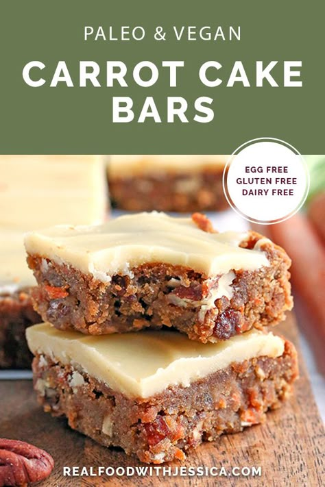 Paleo Carrot Cake, Carrot Cake Bars, Vegan Carrot Cake, Gluten Free Carrot Cake, Healthy Carrot Cakes, Vegan Carrot Cakes, Carrot Cake Recipe, Cake Bars, Paleo Desserts